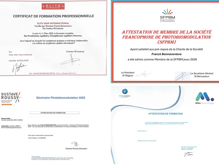 Diplômes et certifications de Franck Bonaventura