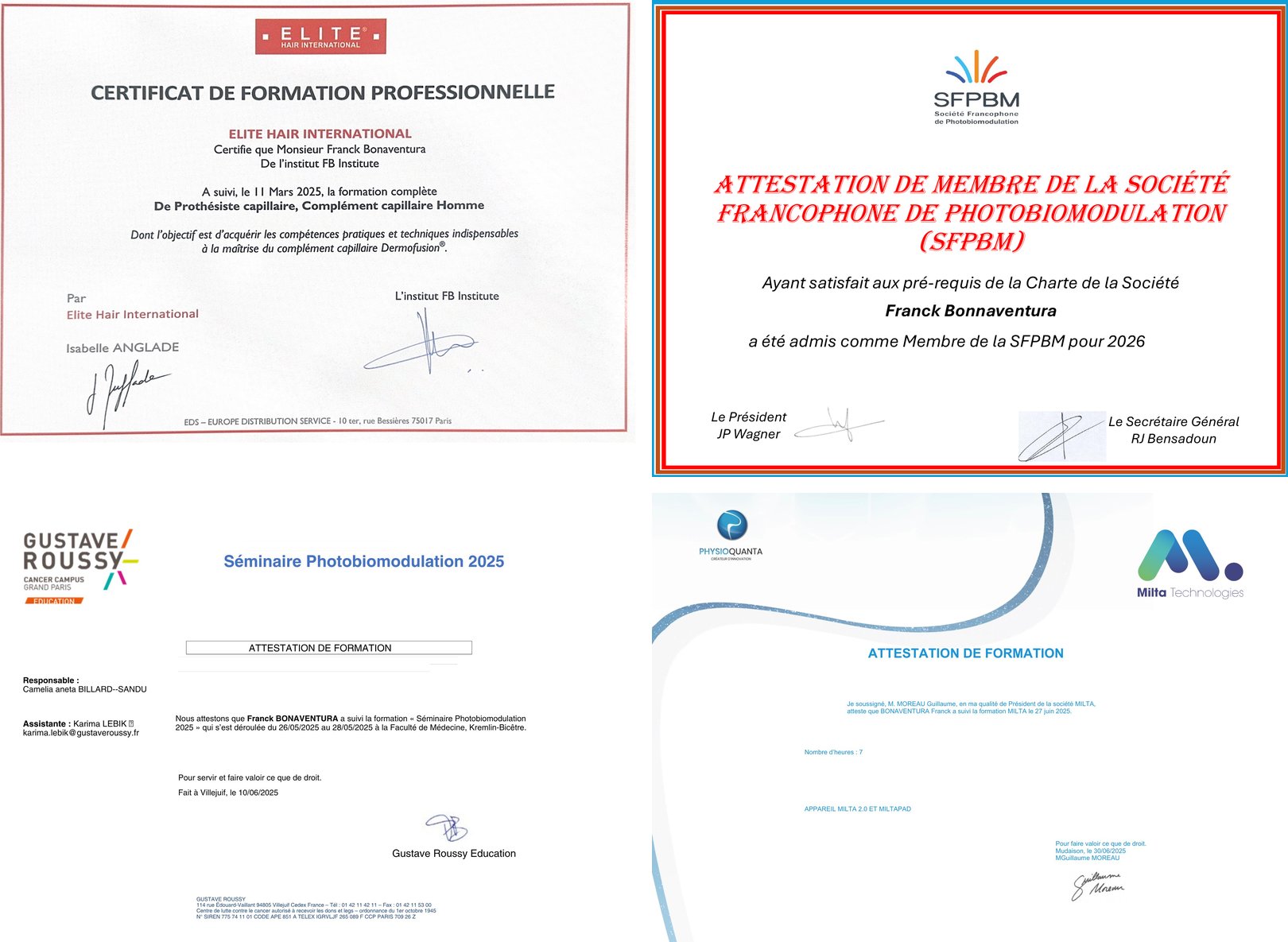 Dipl&ocirc;mes et certifications de Franck Bonaventura